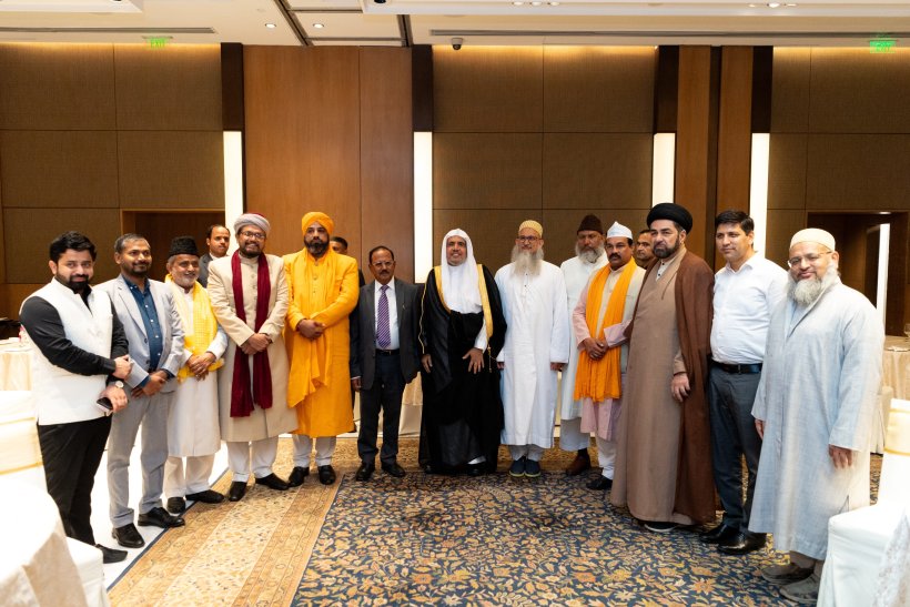 His Excellency Mr. Ajit Doval, the National Security Adviser of India, celebrates His Excellency Sheikh Dr. Mohammad Al-Issa, the Secretary-General of the MWL, Chairman of the Organization of Muslim Scholars