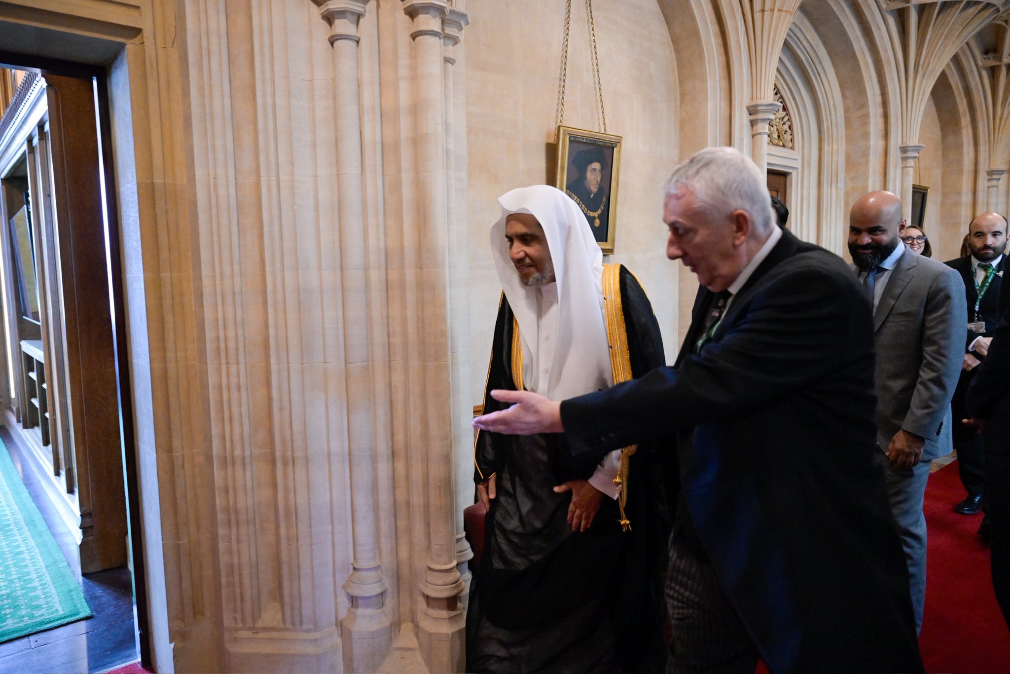 H.E. Sheikh Dr. Mohammed Al-issa, Secretary-General of the Muslim World League (MWL) and Chairman of the Organization of Muslim Scholars, met with H.E. Sir Lindsay Hoyle, Speaker of the British Parliament and Speaker of the House of Commons, at his office in Westminster, in the capital city of London.