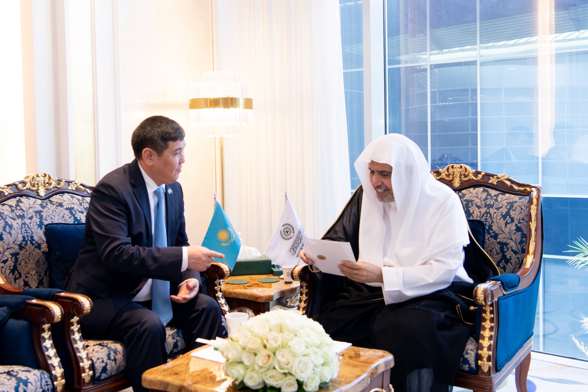 At his office in Riyadh, His Excellency Sheikh Dr. Mohammed Alissa, Secretary-General of the MWL and the Chairman of the Organization of Muslim Scholars, met with His Excellency Amb. Menilbekov Madiyar