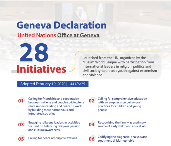 As part of the Geneva Declaration, the MWL has committed to diagnosing, analyzing, and treating the root causes of Islamophobia