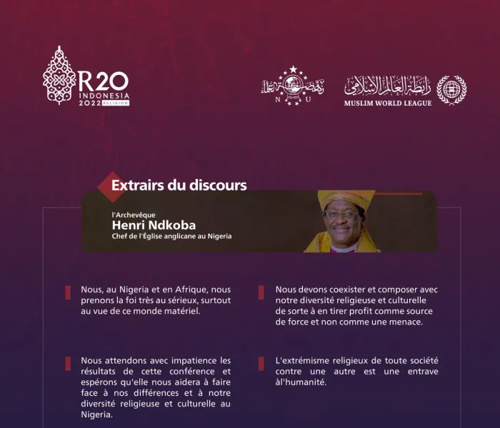 Extraits du discours, de l’Archevêque de l’église anglicane au Nigéria, Henry Ndkoba lors du #SommetR20 à Bali :