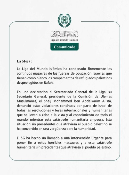 Comunicado de la LigadelMundoIslamico