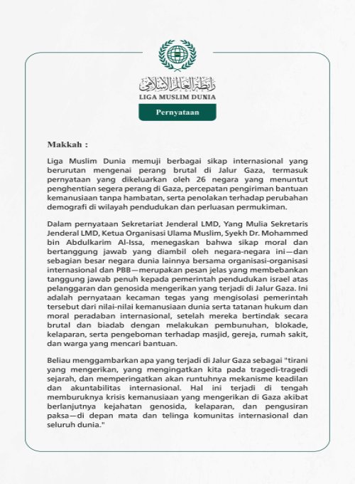 Pernyataan dari Liga Muslim Dunia: