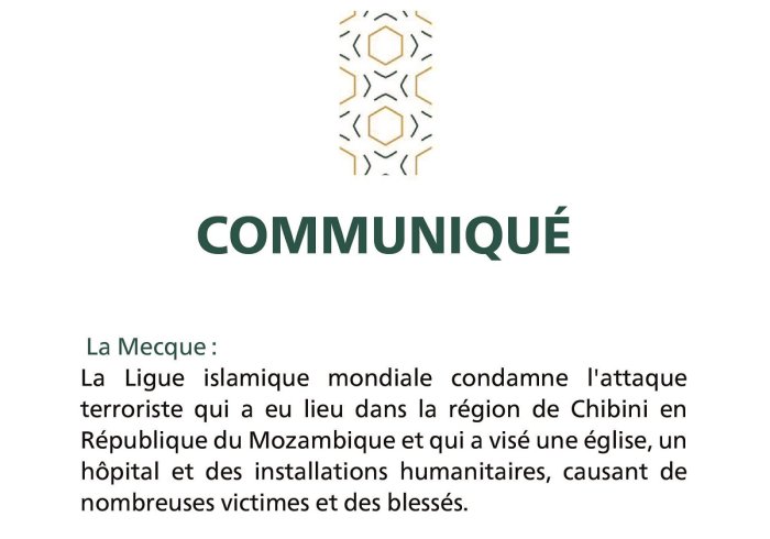 Communiqué de la Ligue Islamique Mondiale :