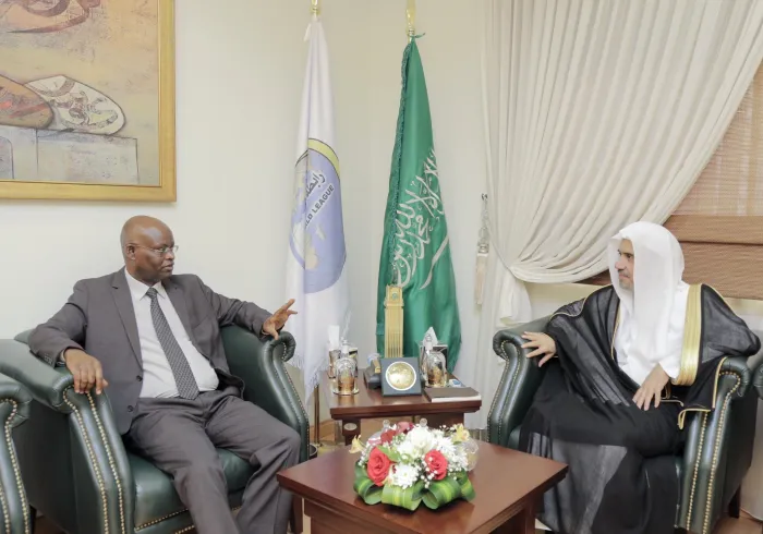 His Excellency the Secretary-General of the Muslim World League Dr. Mohammad Alissa meets at his office, the Ambassador of the Republic of Burundi Mr. Issa Mousa, during the meeting they discussed issues of mutual interest.