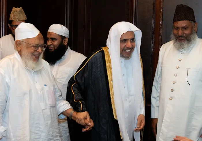 In New Delhi, His Excellency Sheikh Dr.Mohammad Al-Issa, the Secretary General of the MWL, Chairman of the Organization of Muslim Scholars, met with His Eminence Sheikh Arshad Madani, president of the Jamiat Ulama-e-Hind, and the accompanying delegation.