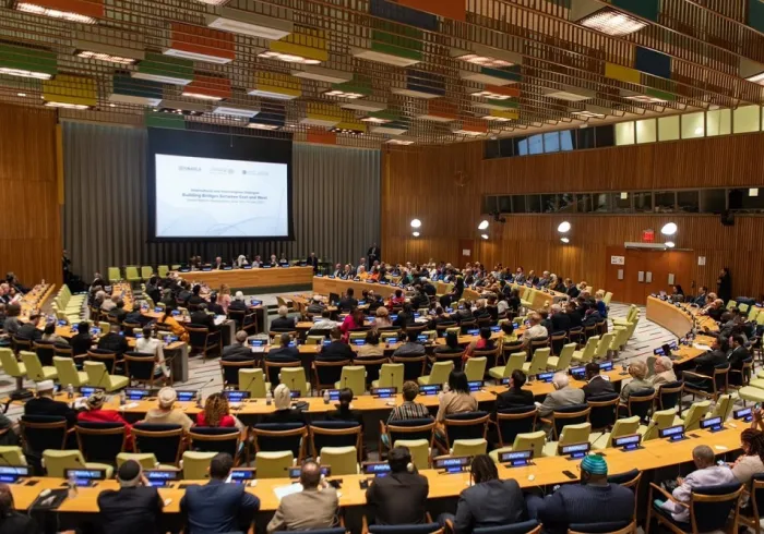 From the United Nations platform and with the participation of its leaders:  Dr. Al-Issa launches the Muslim World League initiative of "Building bridges of understanding and peace between East and West"