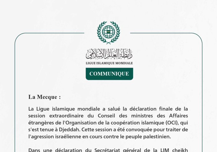 Communiqué de la Ligueislamiquemondiale :