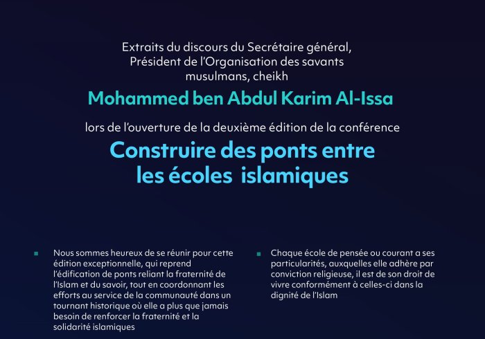 Extraits du discours du Secrétaire général, Président de l’Organisation des savants musulmans, cheikh Mohammed Al-Issa lors de l’inauguration de la deuxième édition de la Conférence 