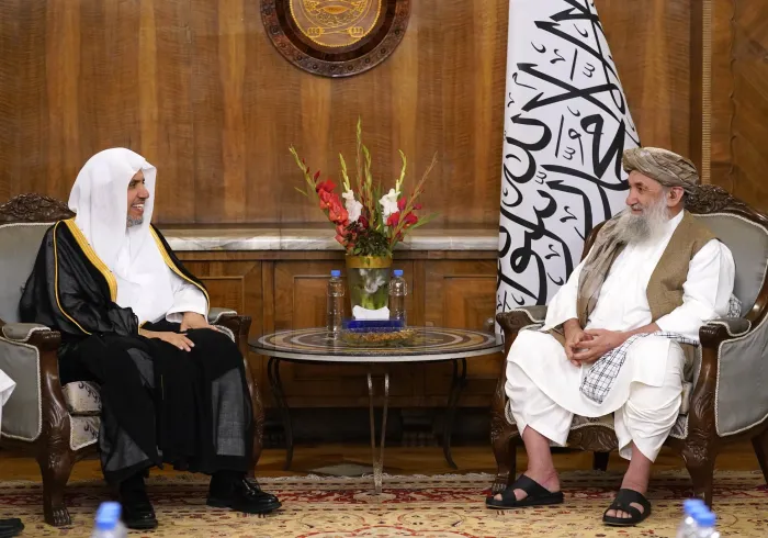 On the occasion of a grand official reception, Mullah Mohammad Hasan Akhund, Prime Minister of Afghanistan, received H.E. Sheikh Dr. Mohammed Al-Issa