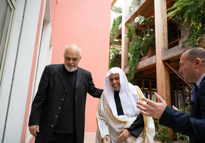 His Excellency Mr. Edi Rama, the Prime Minister of Albania, received His Excellency Sheikh Dr. Mohammed Al-Issa, Secretary-General of the MWL and Chairman of the Organization of Muslim Scholars, at the Prime Minister’s office