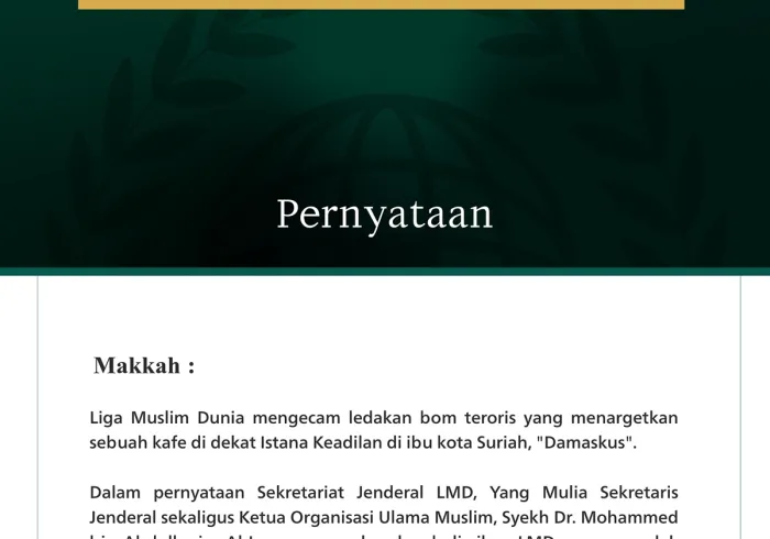 Liga Muslim Dunia Mengecam Pengeboman Teroris di Ibu Kota Suriah, Damaskus