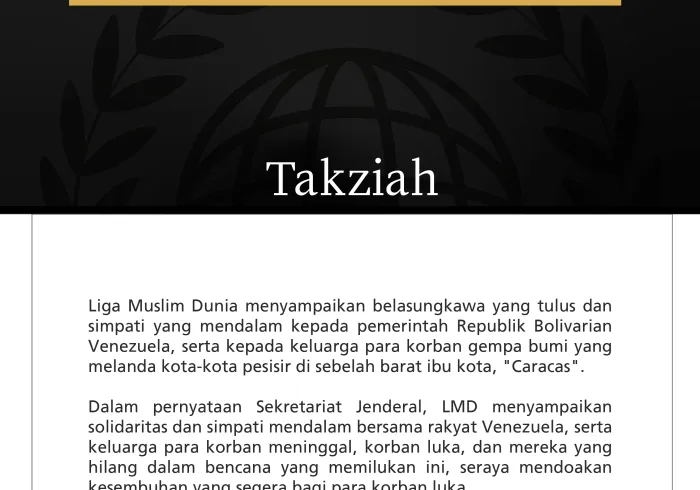 Liga Muslim Dunia Sampaikan Belasungkawa kepada Republik Venezuela atas Korban Gempa Bumi