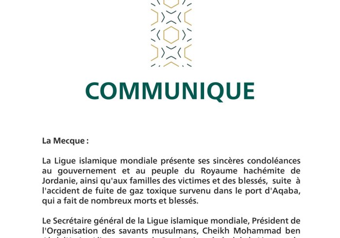 Communique de la Ligue Islamique Mondiale :