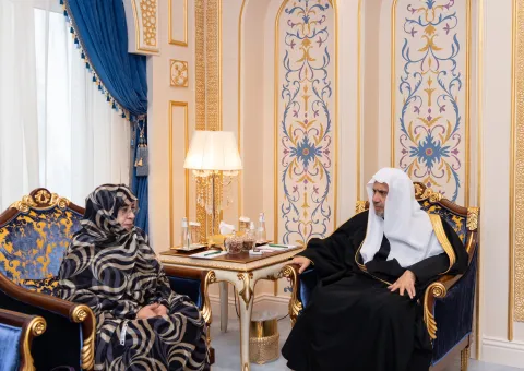 His Excellency Sheikh Dr. Mohammad Al-Issa, Secretary-General of the MWL and Chairman of the Organization of Muslim Scholars, met with Her Excellency Ms. Ayesha Em'hmem, Minister and activist for women’s development in Africa