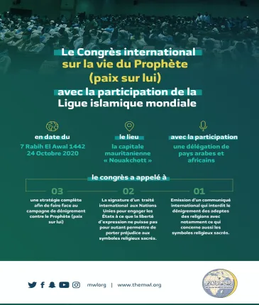 Participation de la Ligue Islamique Mondiale au congrès international sur la vie du Prophète (paix sur lui) à Nouakchott qui a appelé à émettre un communiqué pour interdire de porter atteinte à l’Islam et le dénigrement de tous les messagers
