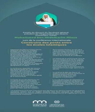 Extraits du discours du Secrétaire général, président de l’Organisation des savants musulmans Mohammed Al-Issa lors de la cérémonie d’ouverture de la conférence internationale « Les écoles islamiques à La Mecque ».