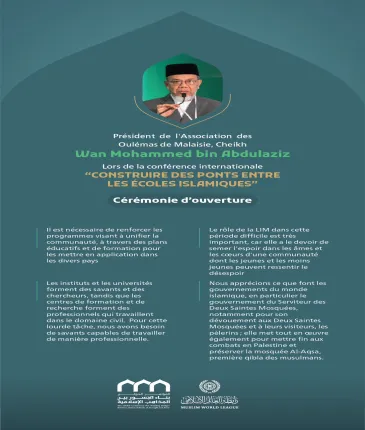 Discours du président de l’Association des oulémas de Malaisie, cheikh Wan Mohammed bin Abdulaziz, lors de la conférence internationale « Construire des ponts entre les écoles islamiques » : 