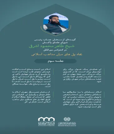گزیده‌ای از سخنان جناب رئیس شورای علمای پاکستان، شیخ طاهر محمود اشرفی در کنفرانس بین‌المللی «ایجاد پل های میان مذاهب اسلامی»:
