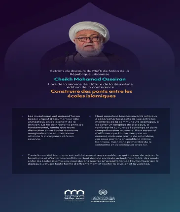 Les principaux points marquants du discours du Mufti de Sidon en République libanaise, Cheikh Mohamad Osseiran, lors de la session de clôture de la deuxième édition de la conférence 