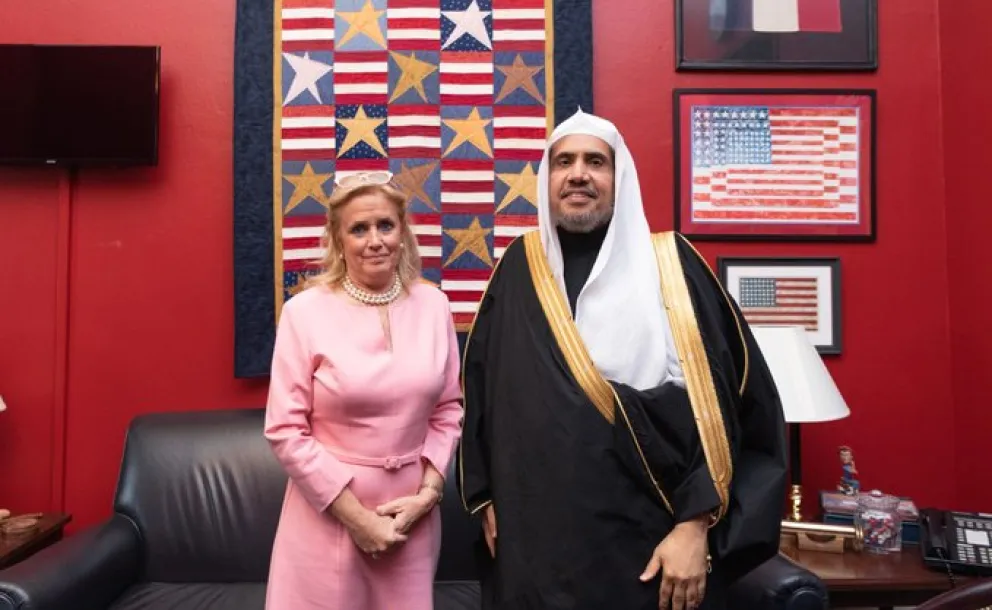 HE Dr. Mohammad Alissa engaged in a productive discussion with Rep Deb Dingell in DC on MWL's leadership in uniting faiths to work for peace across the world
