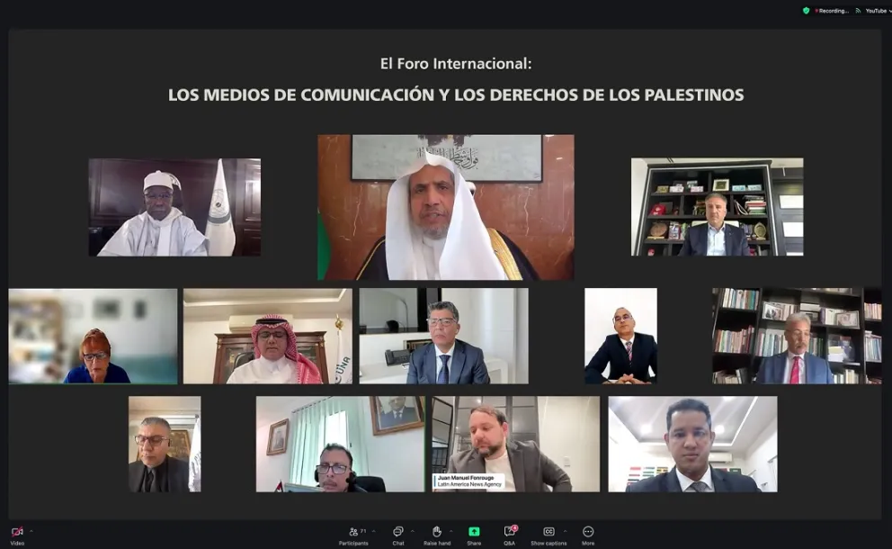El lanzamiento del Foro Internacional "Los medios de comunicación y los derechos de los palestinos, acciones concretas para establecer iniciativas destinadas a reconocer a Palestina"